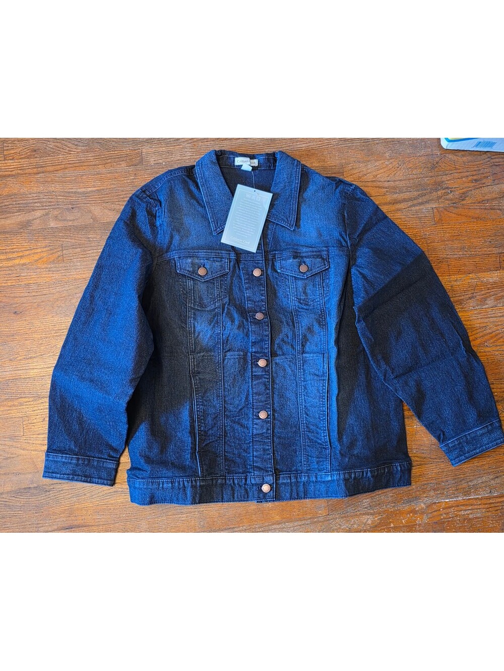 Coldwater Creek Knit Jean Jacket Blue Button Stretch Pockets Classic NWT XL